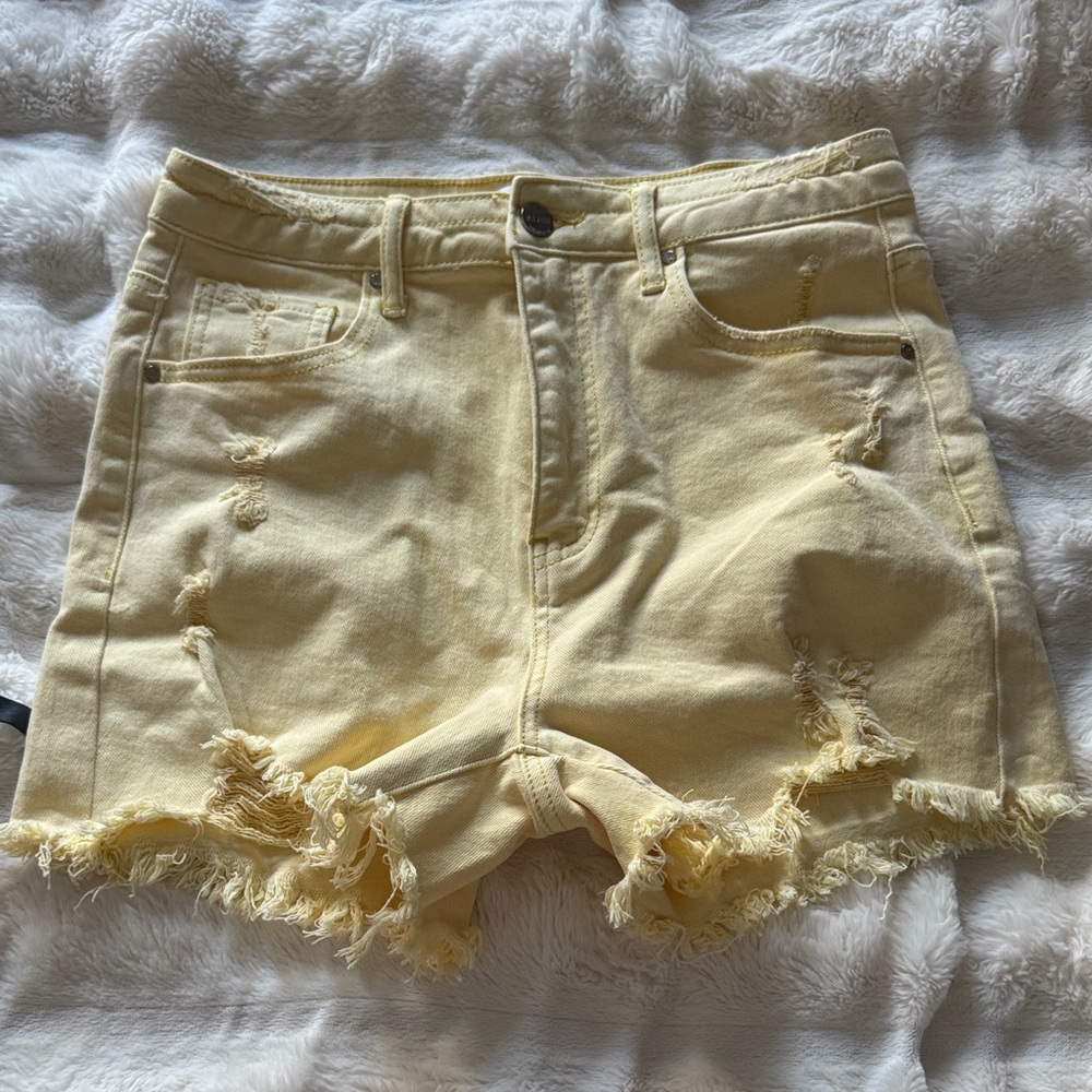 Women’s Yellow Distressed Jean Shorts
